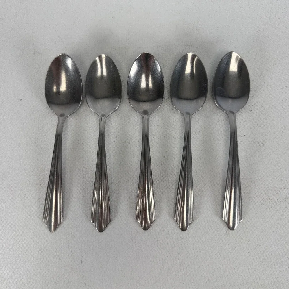 WBW WB/W Wallace Bros Wallingford Stainless Steel WBW Teapoon Set of 5